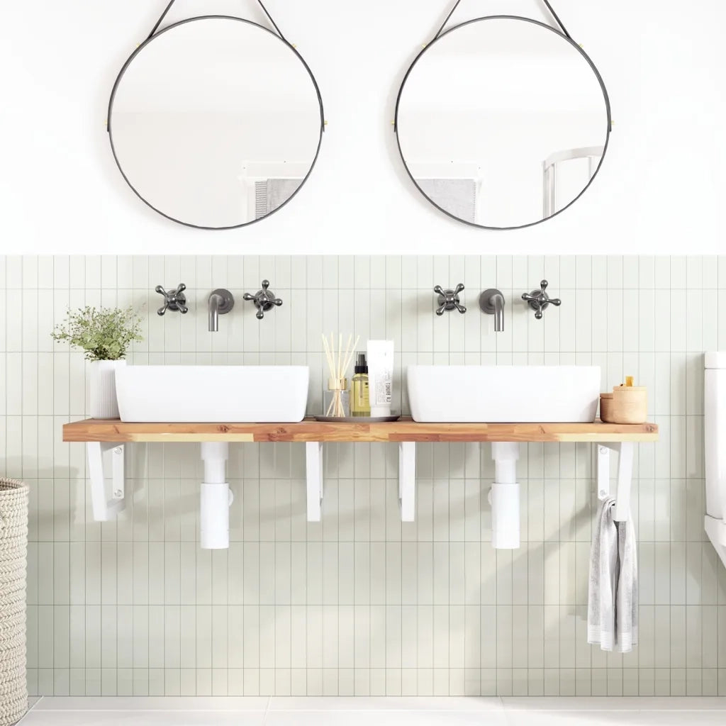 vidaXL Ripiano a Parete per Lavabo in Acciaio e Massello di Acacia