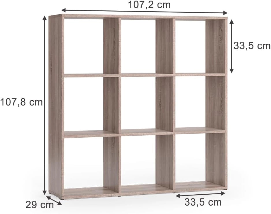 Scaffale Nove, Sonoma, 104 x 108 cm, utilizzabile per una suddivisione flessibile degli spazi e per la conservazione
