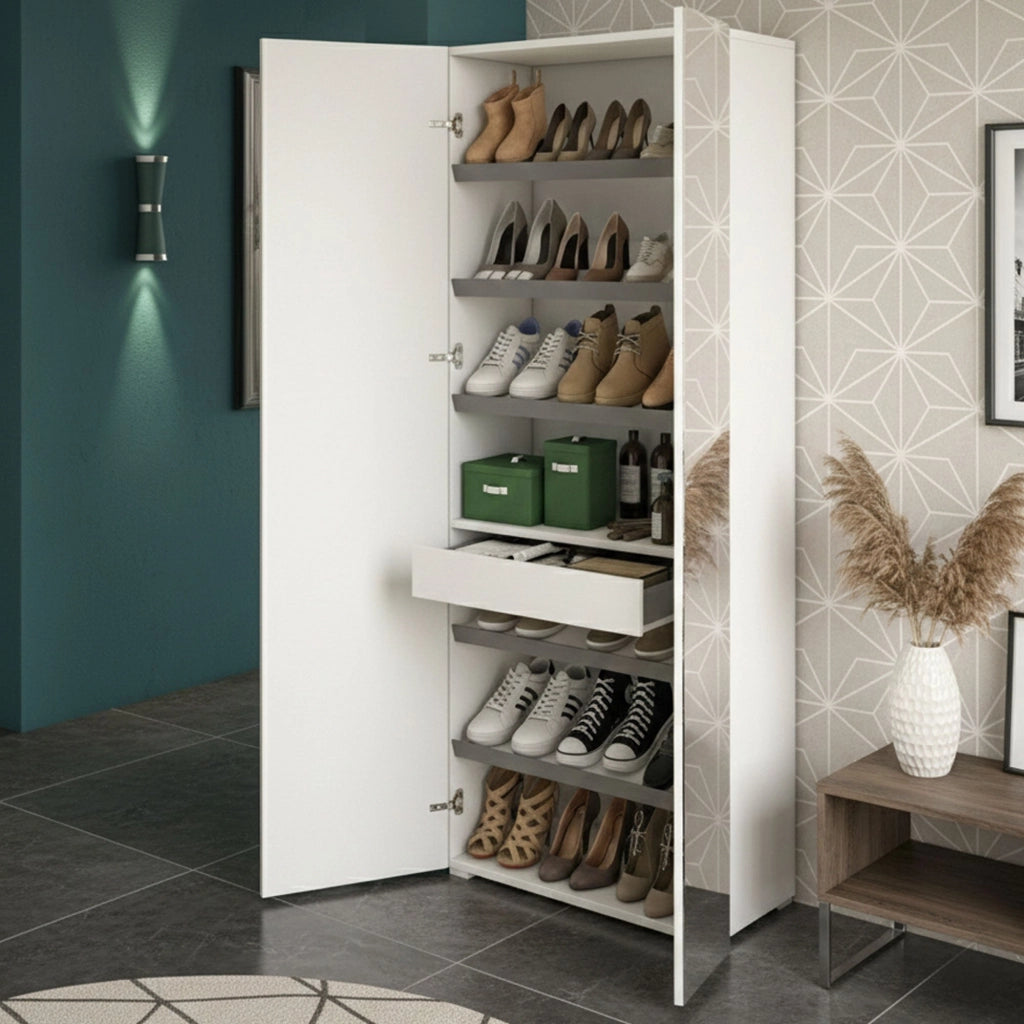 Mobile Portascarpe Eracle, Scarpiera 6 Ripiani Made in Italy, 72x37x195h cm Bianco