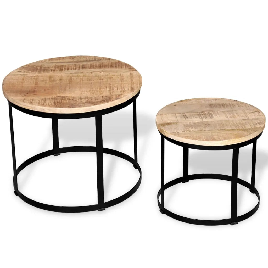 2 Pz Tavolini da CaffÃ¨ Tondi in Legno Grezzo di Mango 40cm/50cm cod mxl 9162
