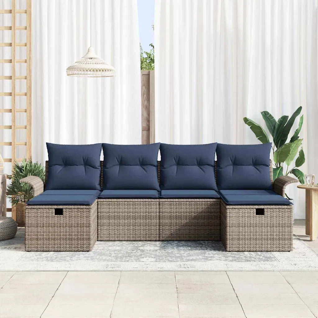 Set Divano da Giardino 6 pcs Grigio e Blu Navy polyrattan