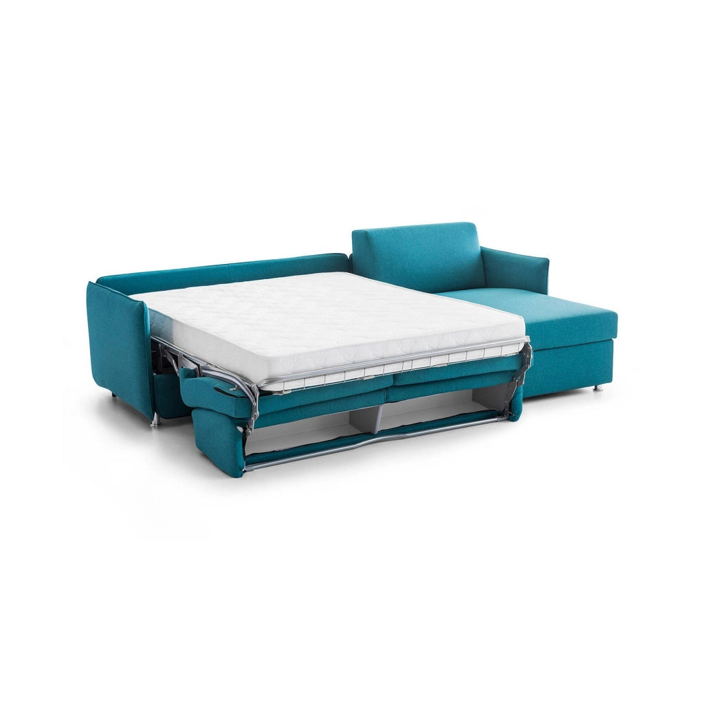 Sumirago, Divano Letto con Penisola Sfoderabile Made in Italy, 260x160 cm Azzurro