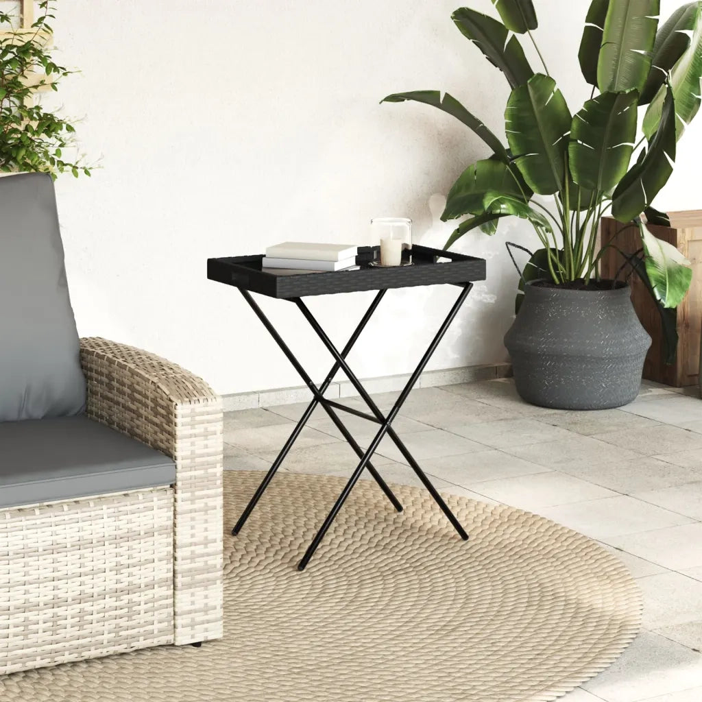 Tavolino Vassoio Pieghevole-Tavolino da soggiorno-Tavolo Nero 65x40x75 cm in Polyrattan