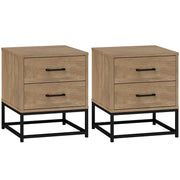 SET DI 2 COMODINI CON 2 CASSETTI STILE INDUSTRIALE IN LEGNO E ACCIAIO COLORE LEGNO