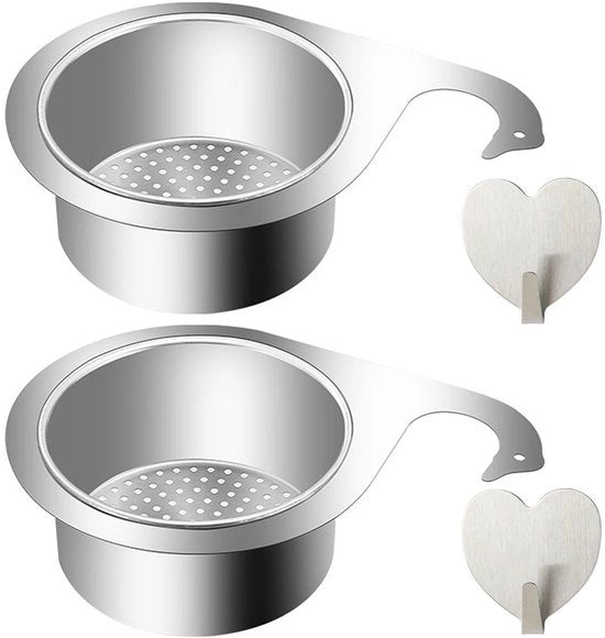 Due set di scolaplastica in acciaio inossidabile, due set di uncini in acciaio inossidabile, scolaplastica a forma di oca, scolaplastica multifunzionale, ventilatore per cucina, scolaplastica appeso senza fori.