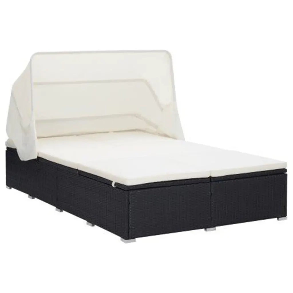 Lettino Prendisole a 2 Posti con Cuscino in Polyrattan Nero cod mxl 71171
