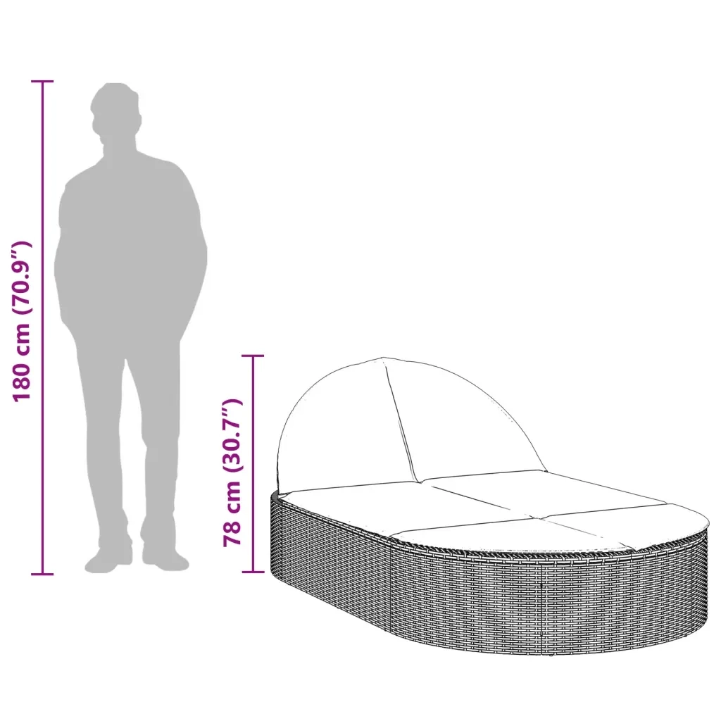 Lettino Prendisole | Sdraio da giardino | Lettino da sole con Cuscini Marrone in Polyrattan