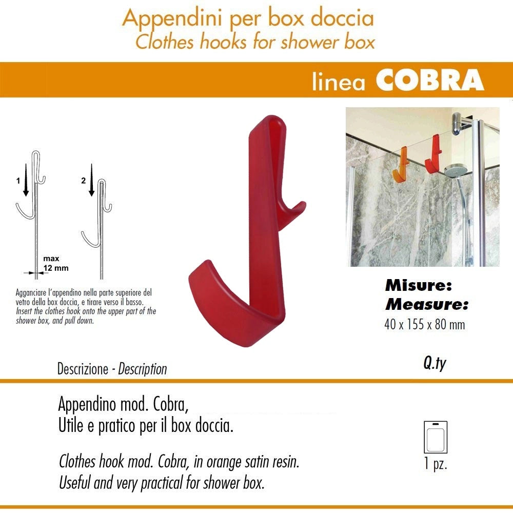 Pika' 1 appendino per box doccia cobra satinato rosso 15,5 centimetri accessorio bagno