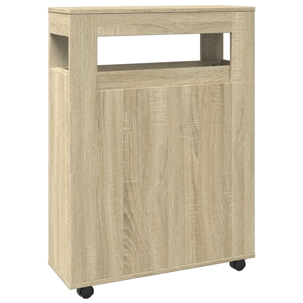Mobile da Bagno Stretto con Ruote Rovere Sonoma in Truciolato