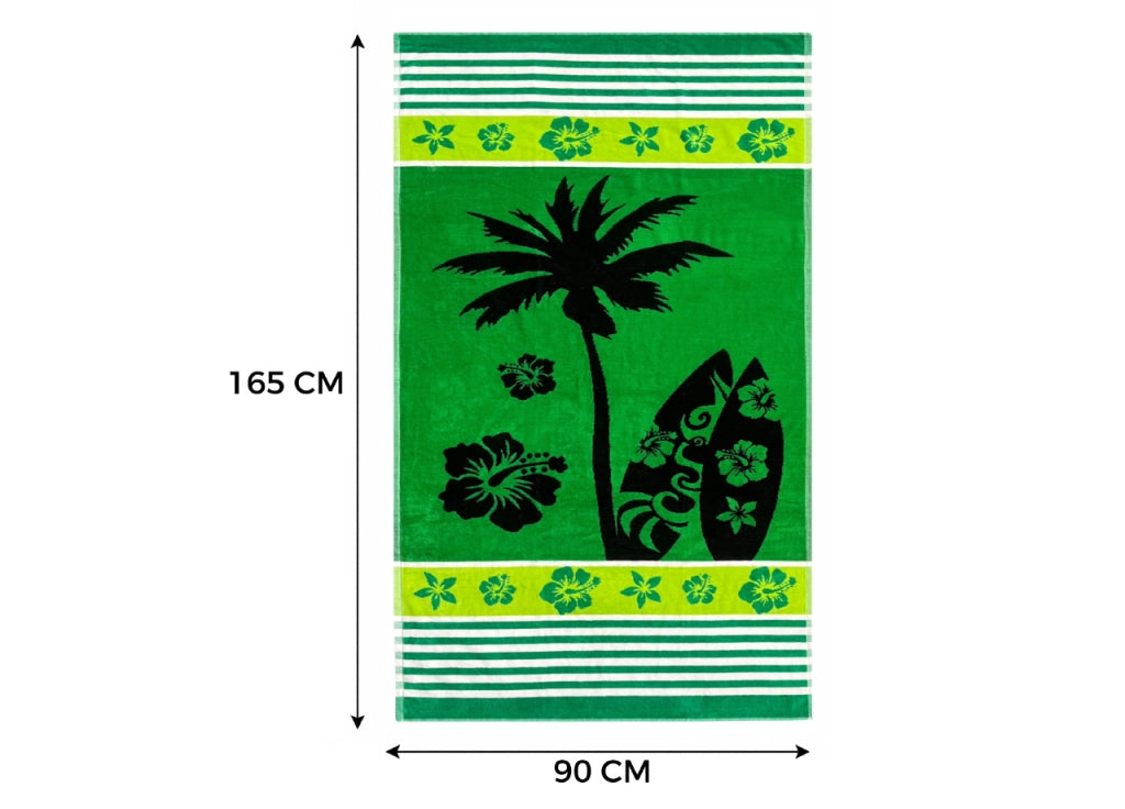 Telo Mare Jacquard Spugna Asciugamano Spiaggia Disegno Palm Beach - Telo Mare - Verde D3