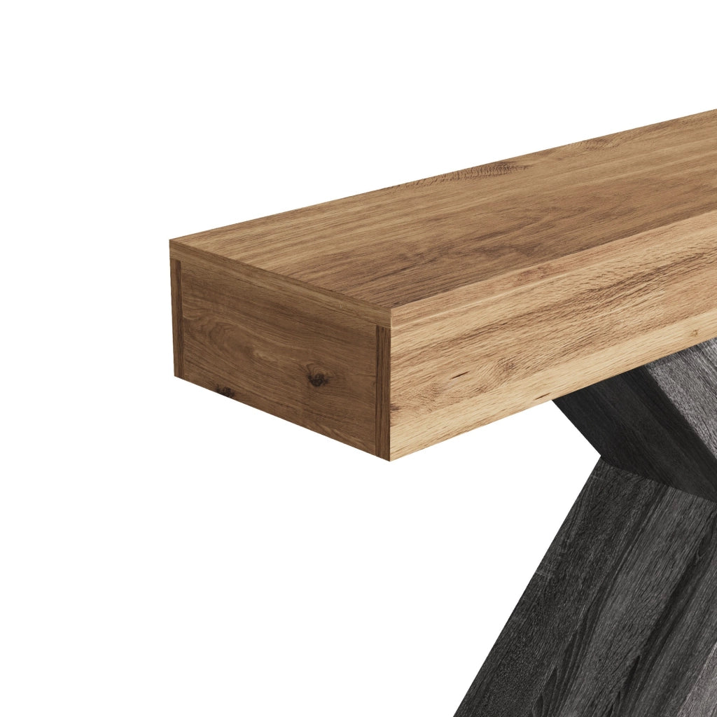 Consolle con struttura a X in pannello truciolare effetto legno naturale per ingresso e soggiorno 140 × 30 × 80 cm