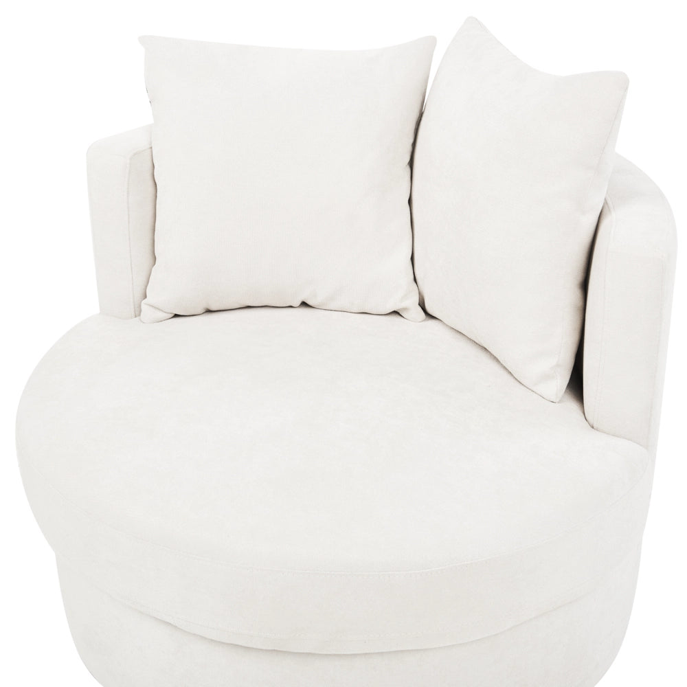 Poltrona Beige chiaro in poliestere con base girevole in ferro Due cuscini sfoderabili Schienale rotondo Soggiorno moderno in stile glam