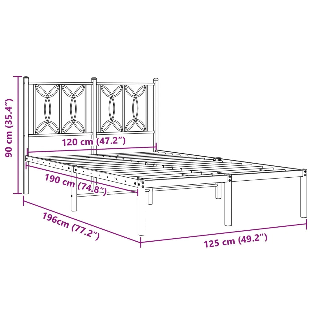 Giroletto con Testiera-Struttura Letto con testiera Metallo Bianco 120x190 cm 625478