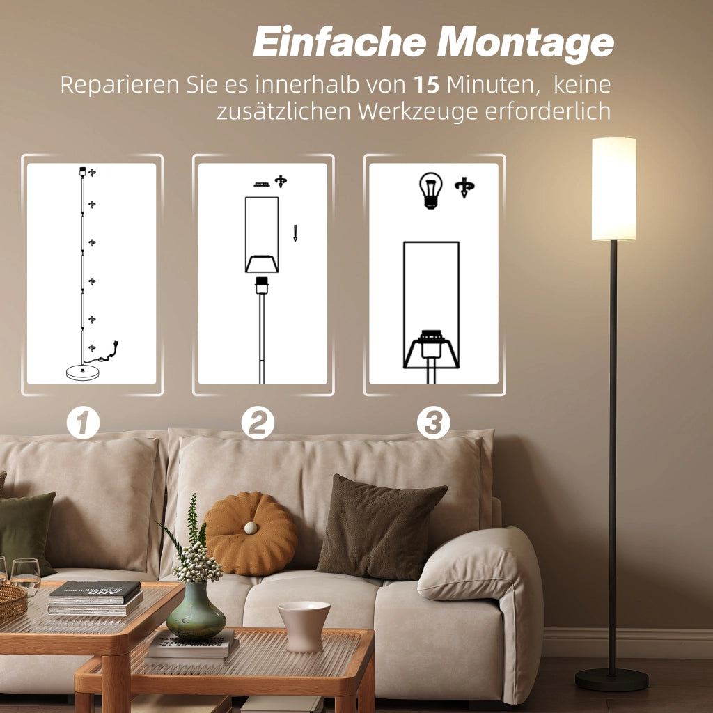Lampada da terra ¨C zephmum ¨C bianco, telaio metallico, paralume in lino