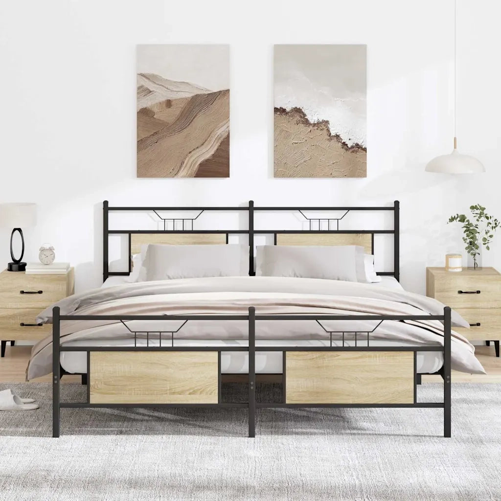 Letto matrimoniale | Letto per adulti | Giroletto senza Materaso in Metallo Rovere Sonoma 180x200 cm