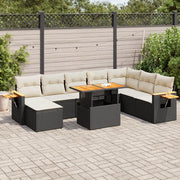Set Divani da Giardino 9 pz con Cuscini Nero Polyrattan Acacia 3327633