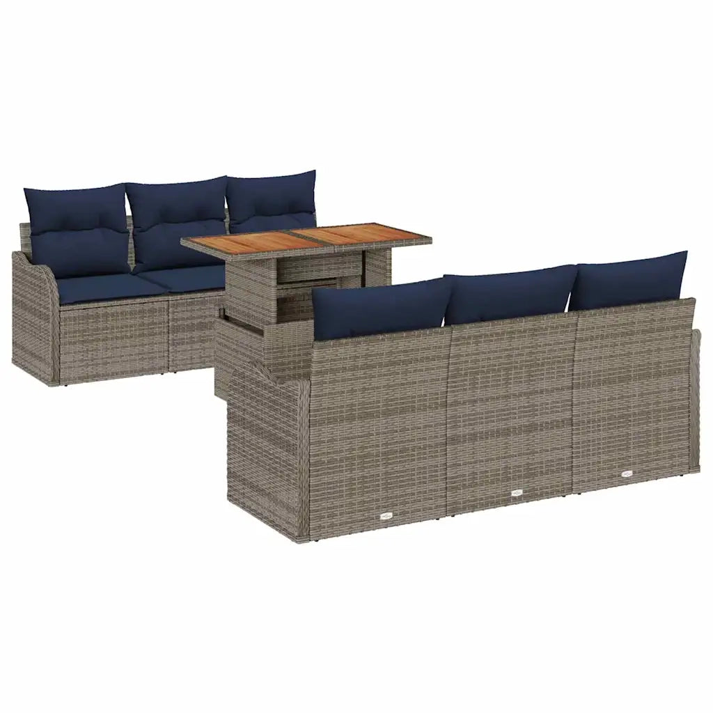 Set Divano da Giardino 7 pz Grigio e Blu Navy polyrattan 3349408