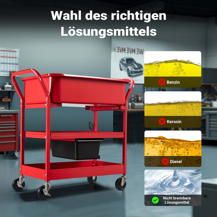 Vasca Lavapezzi da Officina 75,7 L, struttura a carrello, per sgrassatura componenti meccaniche