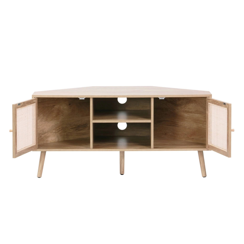 Mobile tv in legno e canna, 2 ante, 1 ripiano, 115cm, marrone naturale