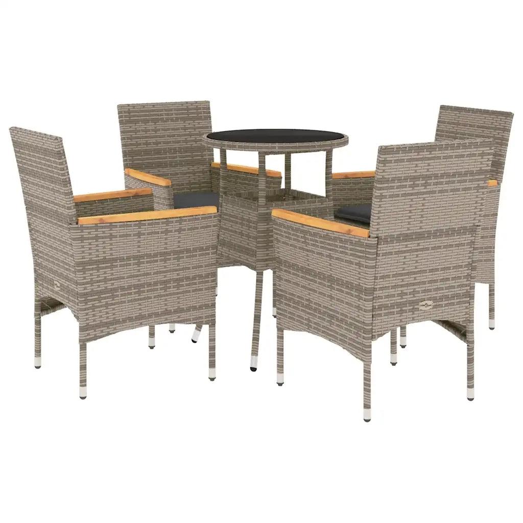 Set da Pranzo da Giardino 5 pz | Set Salotto da Giardino con Cuscini Polyrattan e Vetro