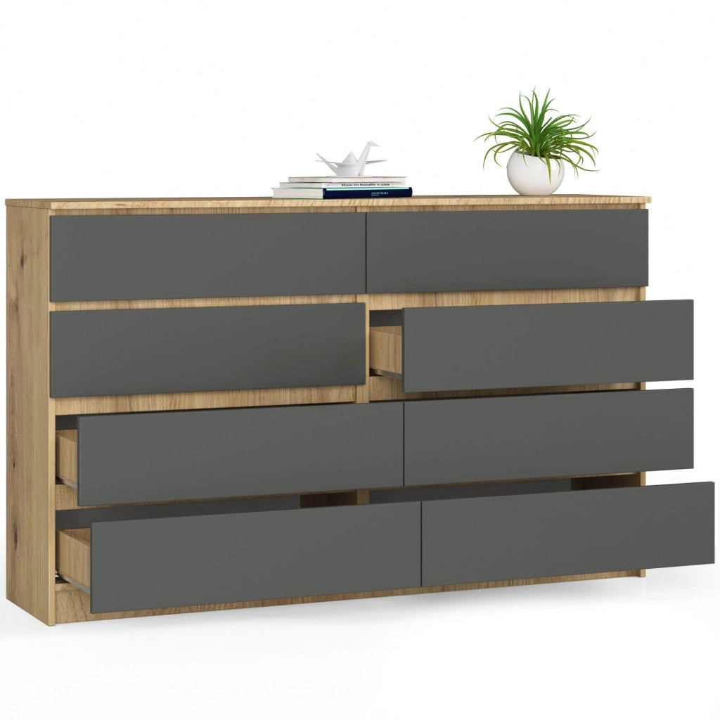 Cassettiera AKORD K160 Quercia Artisan 160 cm 8 cassetti inserto frontale Grigio Grafite 160x40x99 cm