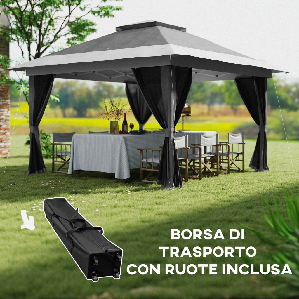 Gazebo da Giardino Pop-Up 356x356x280 cm Altezza Regolabile e Protezione UPF50+ Borsa con Ruote Grigio