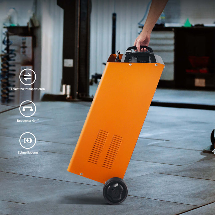 Caricabatterie da 12V e 24V con ruote, funzione d'avviamento, ricarica rapida