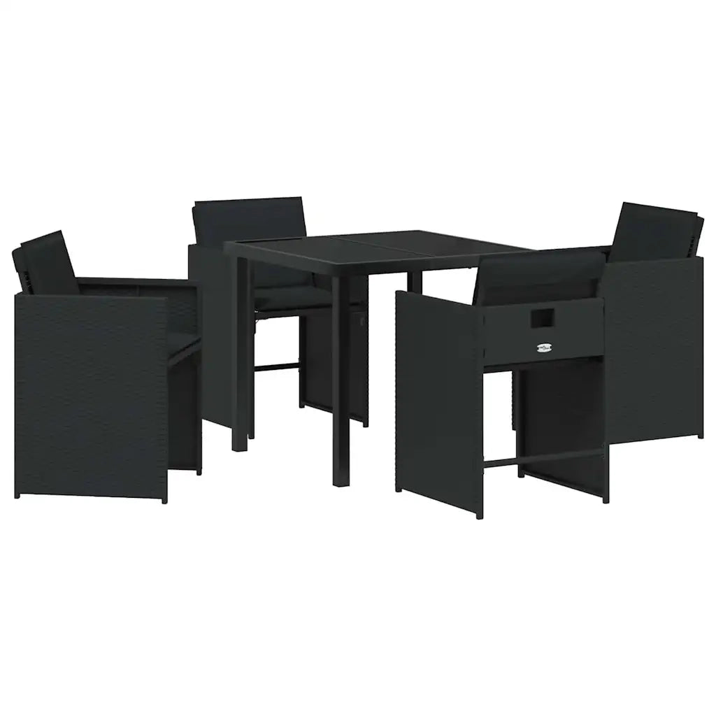 Set da Pranzo per Giardino con cuscino 5 pcs Nero polyrattan