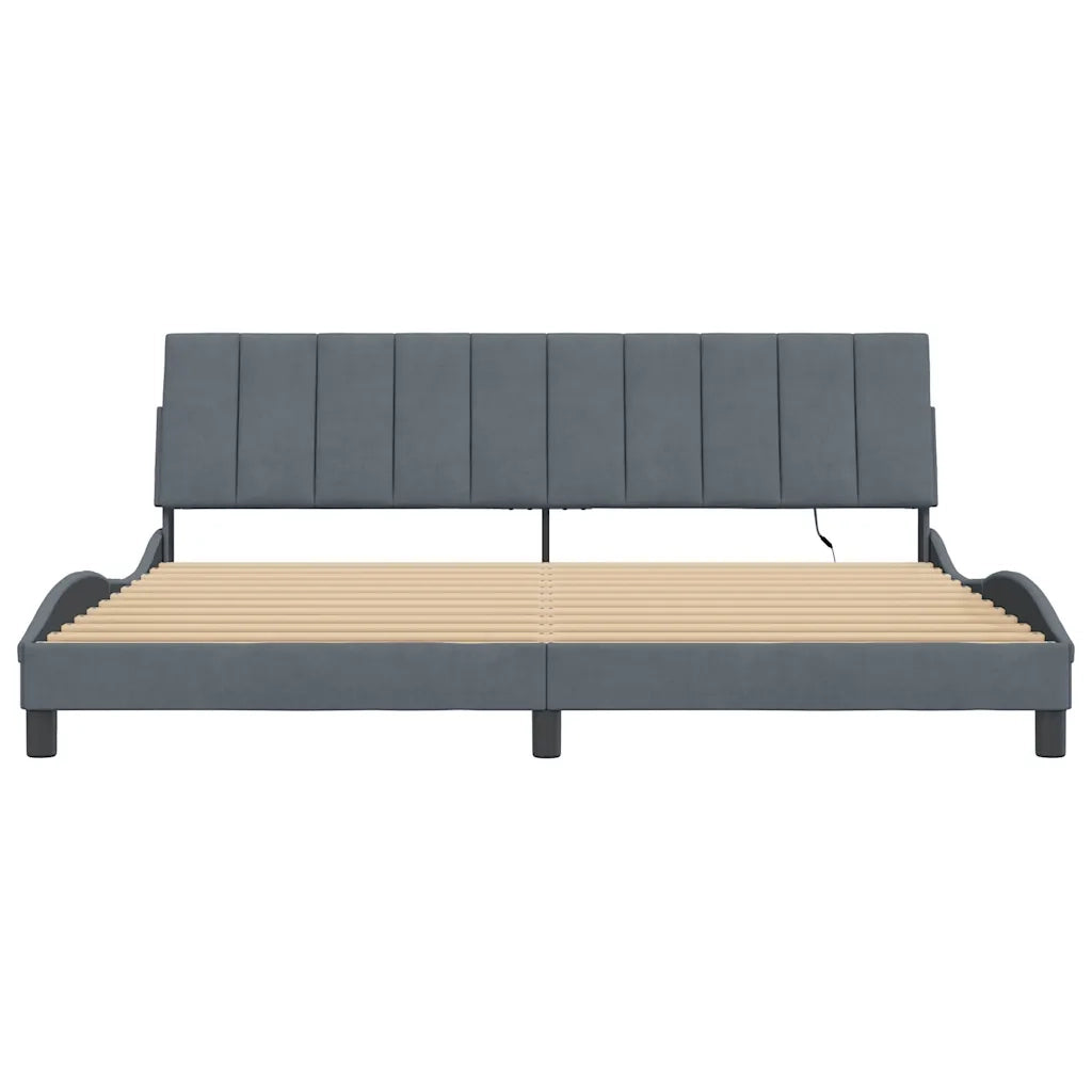 Giroletto con LED senza Materasso Hanko Grigio Scuro 200x200 cm in Velluto 3213800