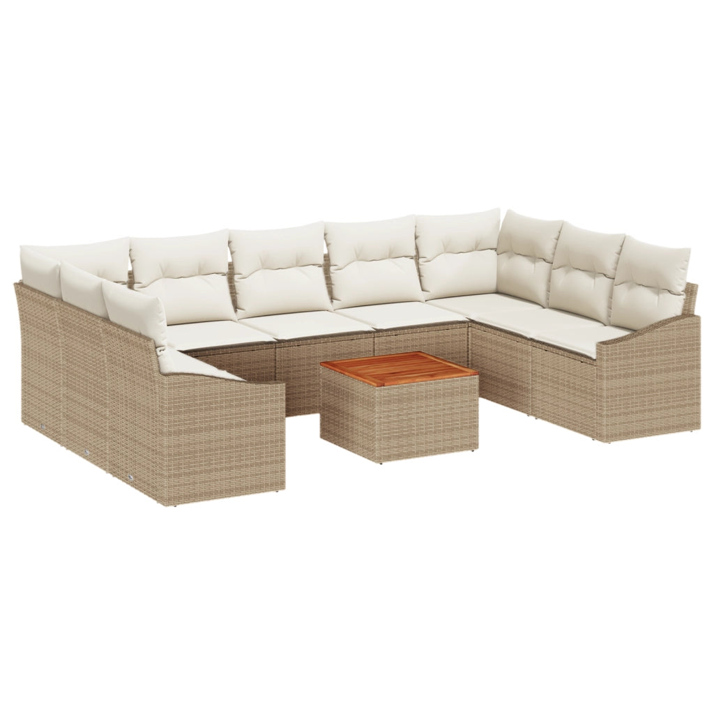 Set di divani da giardino 10 pezzi con cuscini Beige Polirattan Acacia