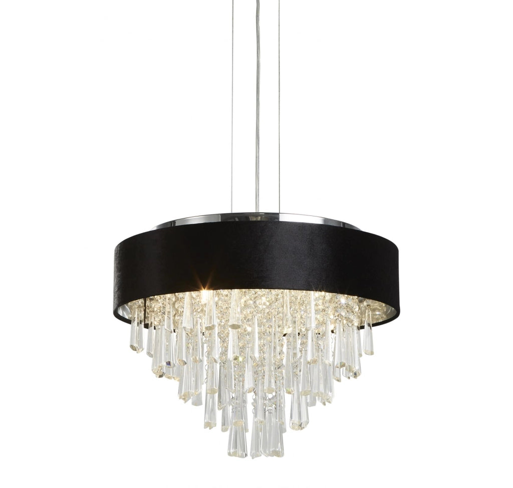 Glamour 5Lt Pendente/Semi-Flush- Velluto nero e cristallo trasparente