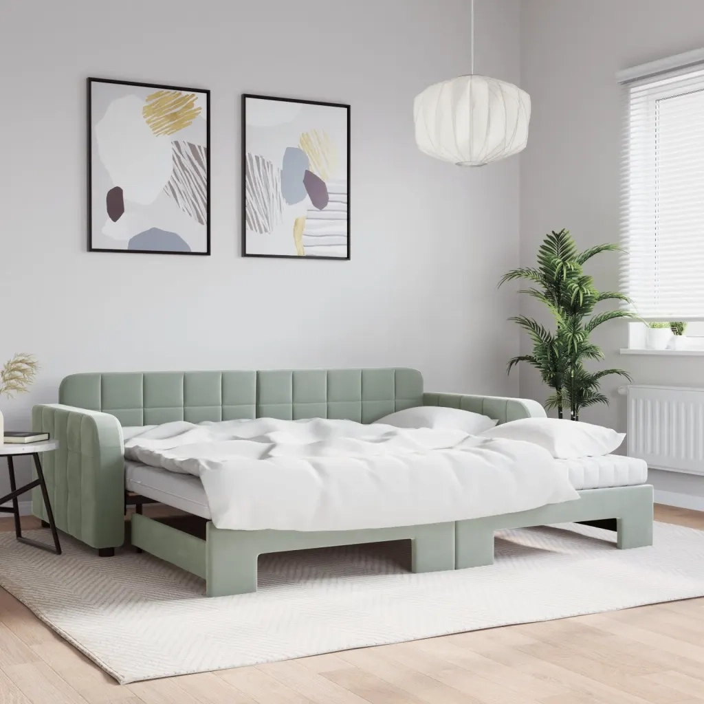 Divano Letto Estraibile Materassi Grigio Chiaro 90x190 Velluto 3196966