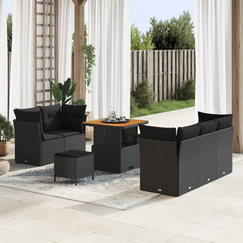 Set Divano da Giardino con cuscino con archiviazione 8 pcs Nero 3363374