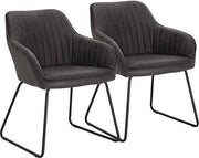 Set di 2 Sedie in Pelle - Sedie da Cucina/Sala con Braccioli - Grigio, 39 x 45 x 44 cm