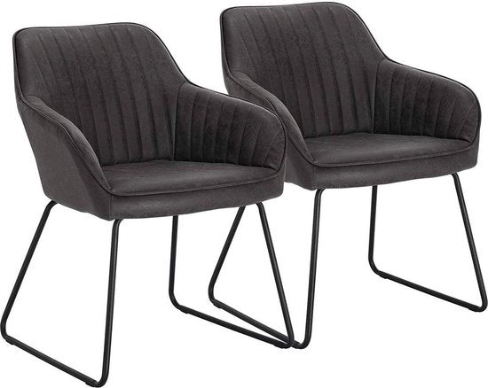 Set di 2 Sedie in Pelle - Sedie da Cucina/Sala con Braccioli - Grigio, 39 x 45 x 44 cm