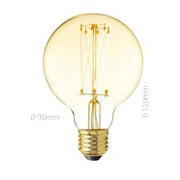 LAMPADINA LED, E27, GLOBO G95, VETRO AMBRATO, 4W, 130 LM, COLORE CALDO 2000K, FILAMENTO ONDA VERTICALE, CLASSE A+, DIMMERABILE