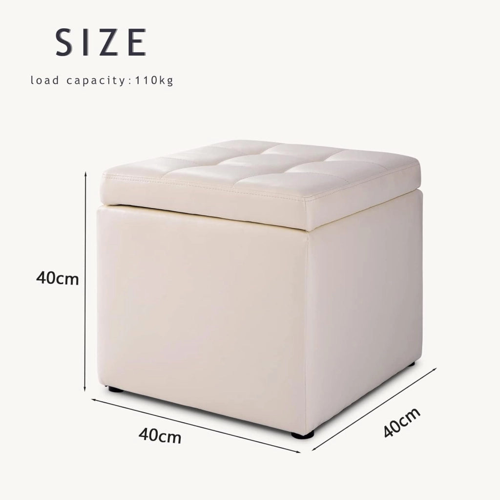 Pouf Cubo Multifunzionale in PU 40x40x40cm, Sgabello di Stocaggio Salvaspazio, Cassapanca Cubo, Poggiapiedi Moderno per Ingresso, Soggiorno, Camera da Letto (Bianco)