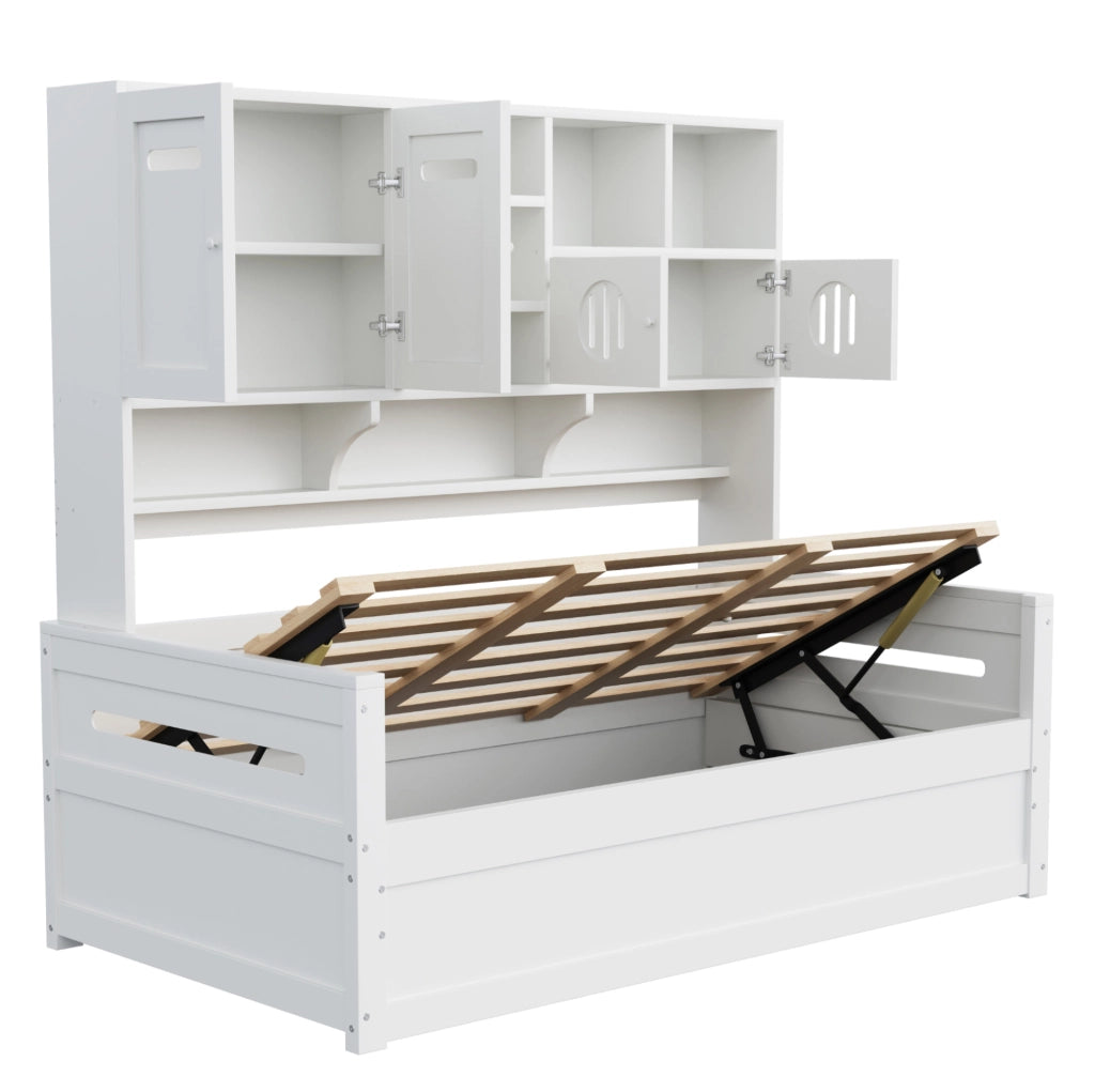 Letto singolo multifunzionale 90x200 cm con contenitore idraulico e vani portaoggetti