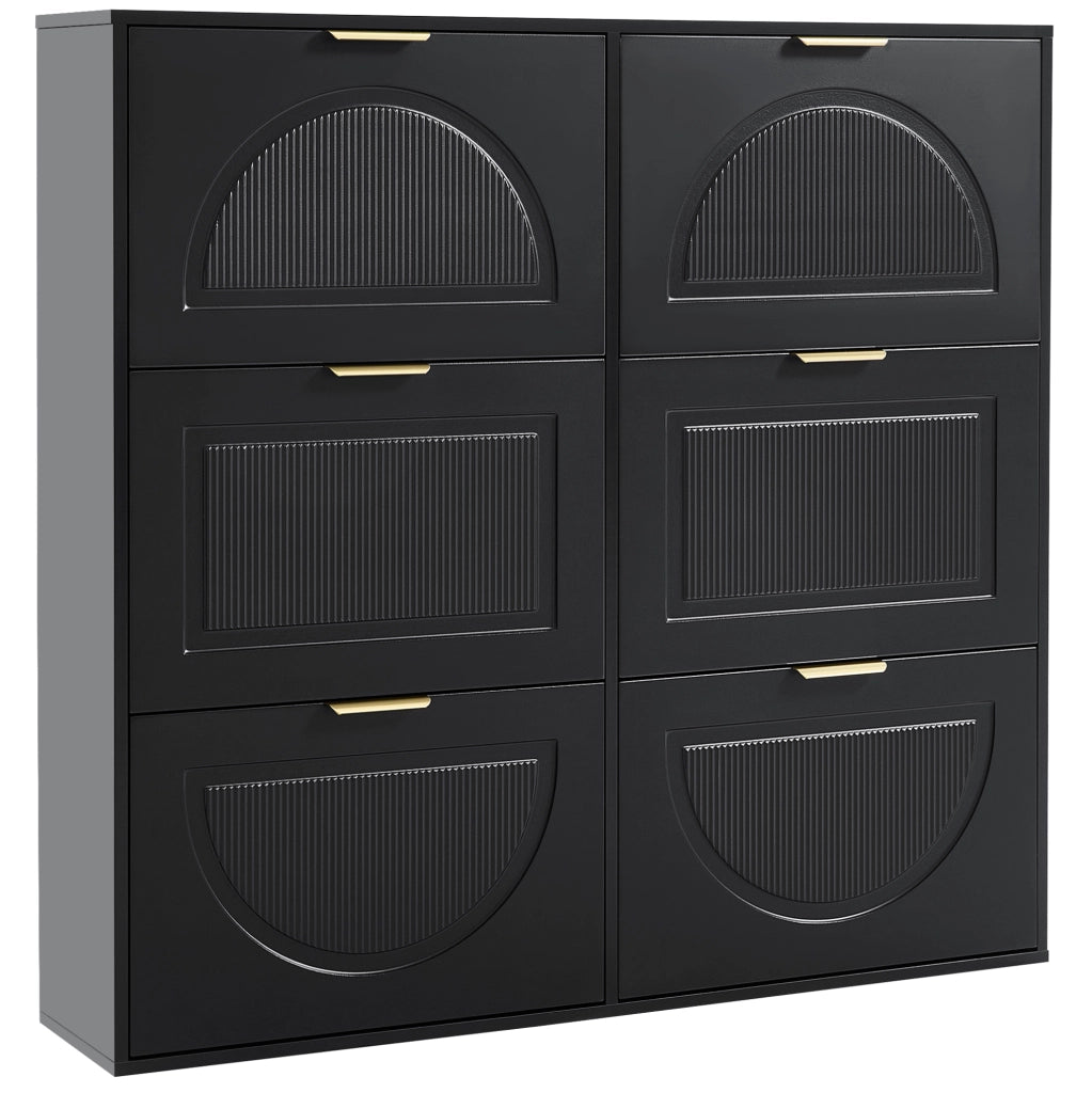 Armadio portascarpe con 6 ribalte; design curvo; 118x25x115 cm; MDF nero