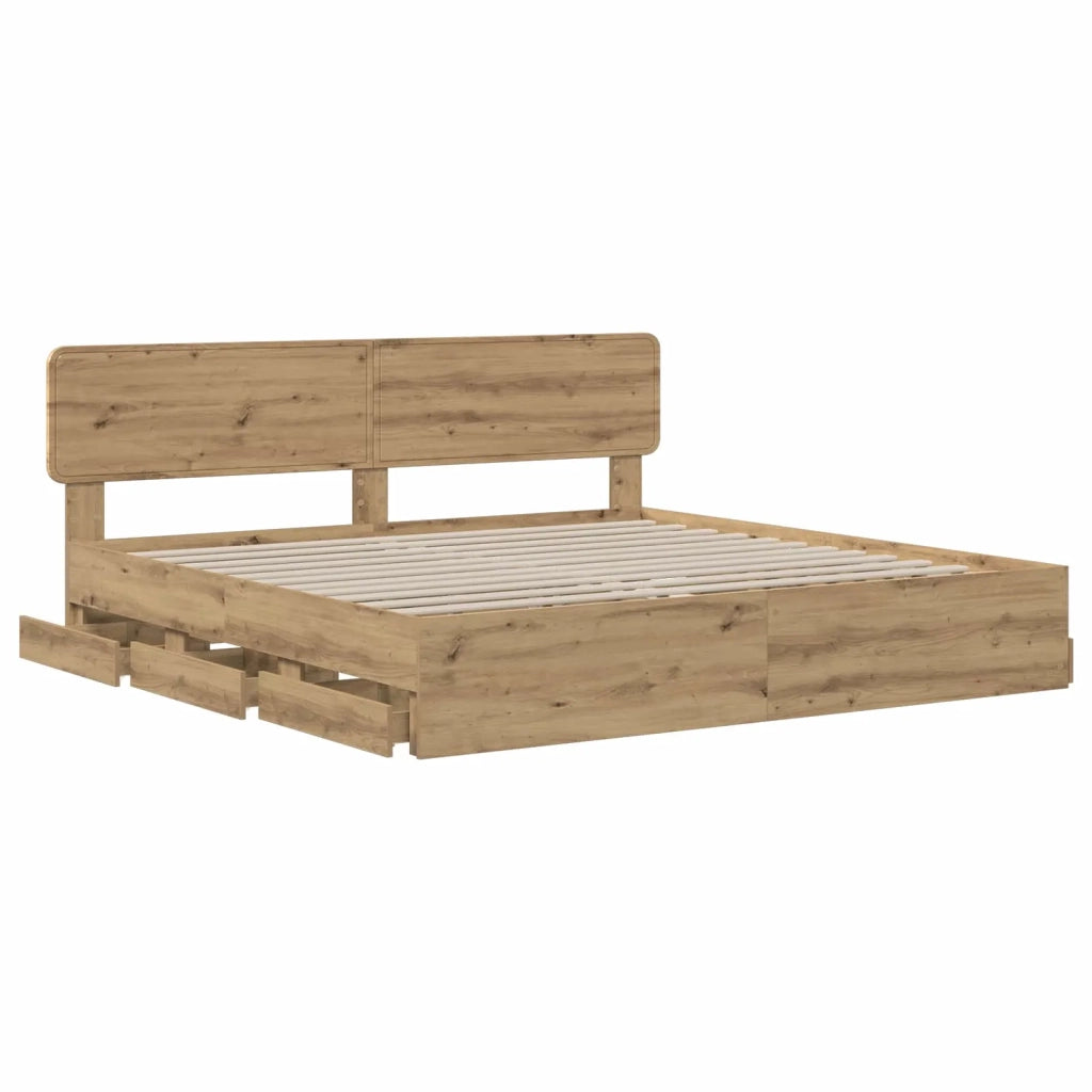 Bed Frame with Storage and Headboard Artisan Oak 180 x 200 cm 3445829