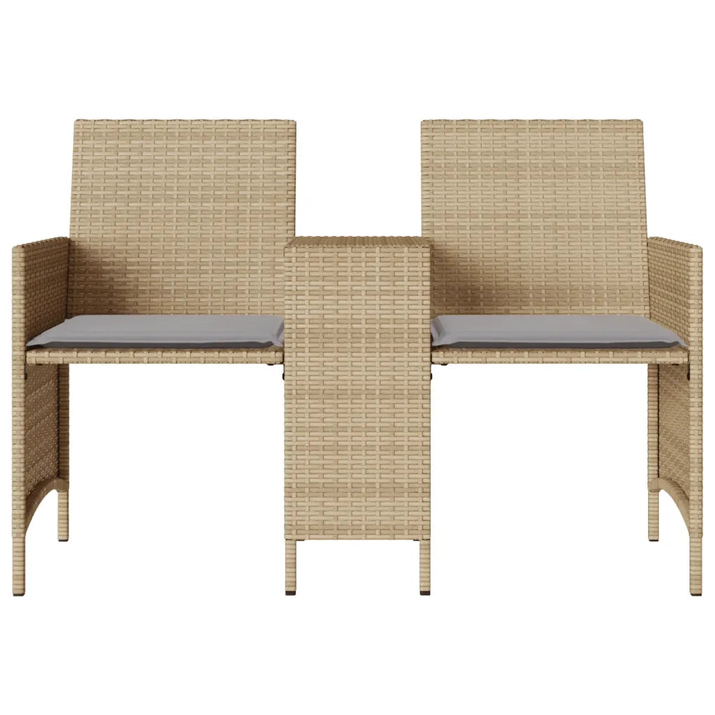 vidaXL Divano Giardino 2 Posti con Tavolo e Sgabelli Beige Polyrattan