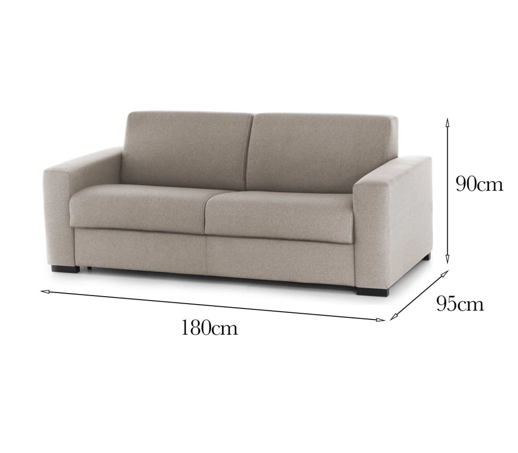 Divano fisso Cianite, Divano a 2 posti Large, Made in Italy, SofÒ  Soggiorno, in tessuto imbottito, con Braccioli slim, cm 180x95h90, Tortora