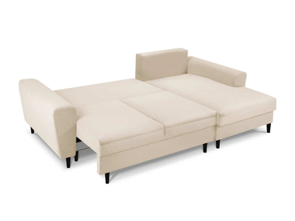 Cosmopolitan Design - Divano convertibile angolare destro con contenitore "Kyoto" 4 posti in velluto a coste beige 
