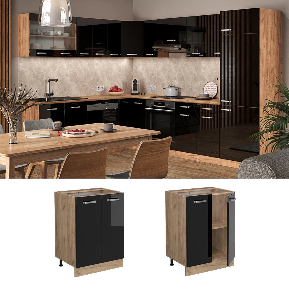 Vicco Mobiletto base cucina Nero lucido 60 cm , PL Rovere