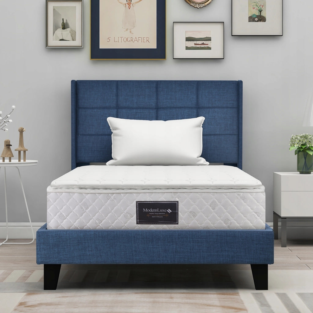 Letto singolo imbottito - Xylo - 90x200 - Blu - Con materasso incluso