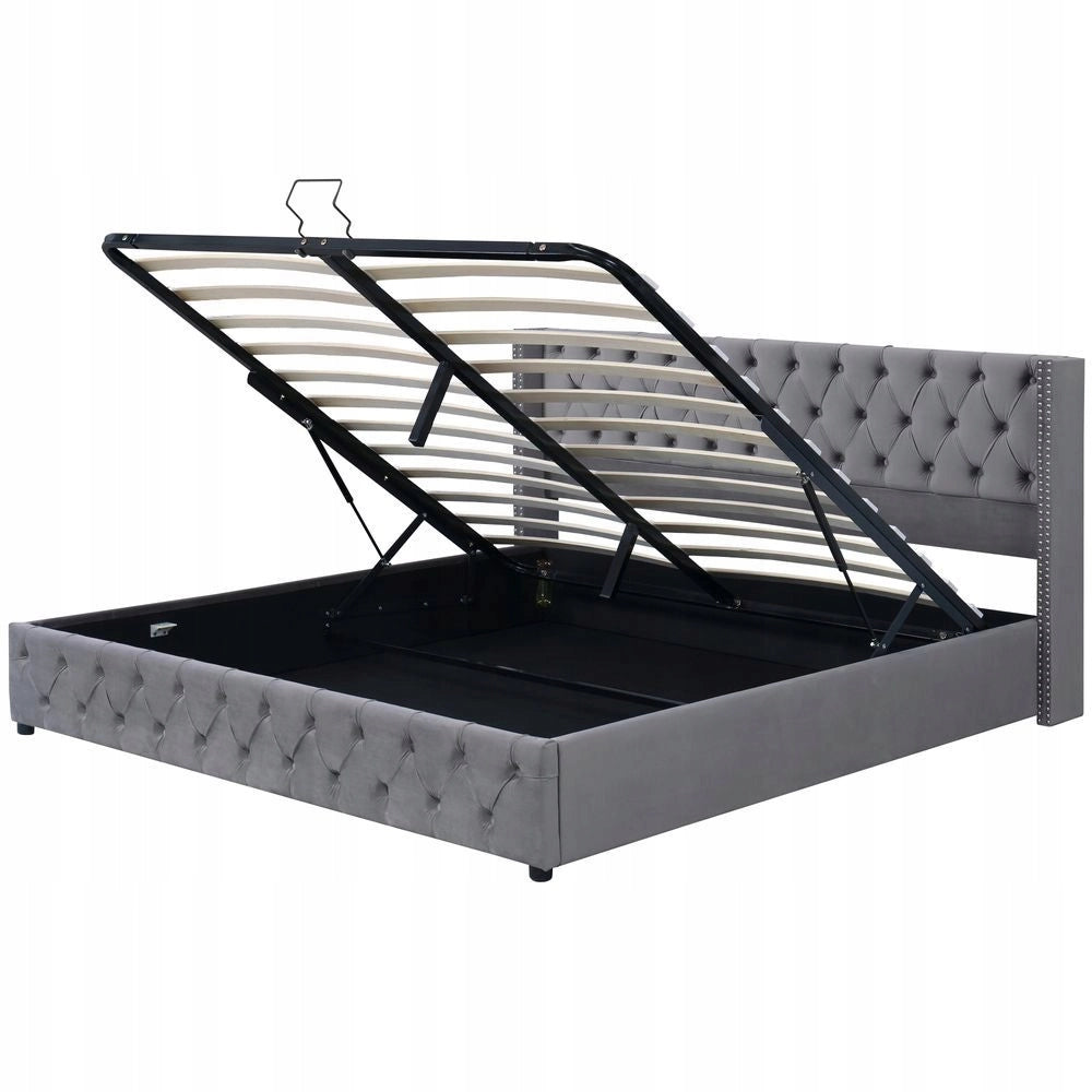 Letto con contenitore 140x190cm - Xylo - Trapuntato meccanismo idraulico grigio
