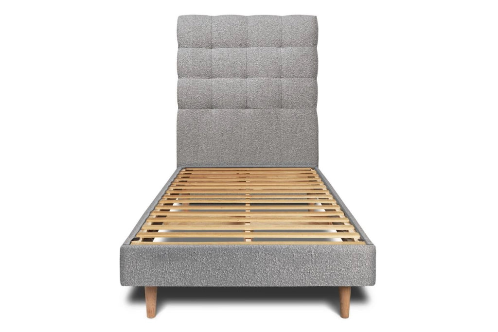 Letto 90x190 cm con testata imbottita - tessuto bouclé