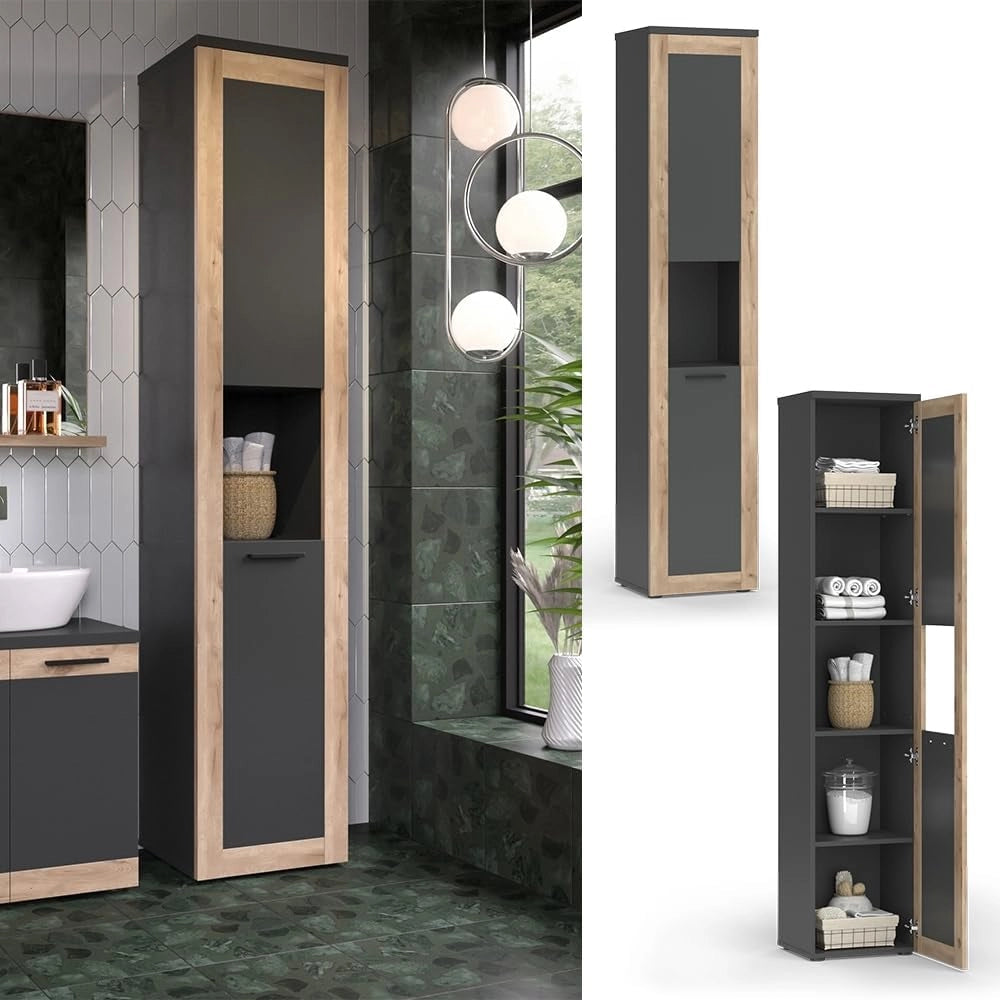 Mobiletto da bagno Niko, Antracite, 40 x 194.3 cm, adatto per la conservazione di articoli da bagno e asciugamani