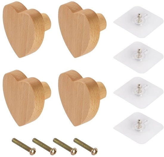 Maniglie in Legno a Cuore - Maniglie per Mobili - Maniglie per Armadi - Maniglie per Dresser - 4x Maniglie in Legno di Quercia - Facili da Installare