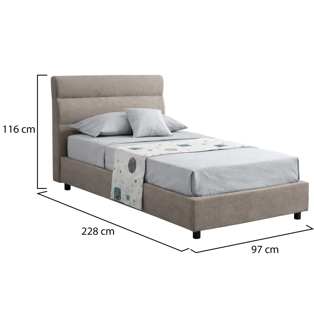 Adalpina, Letto Singolo Materasso Incluso Made in Italy, Grigio Tortora
